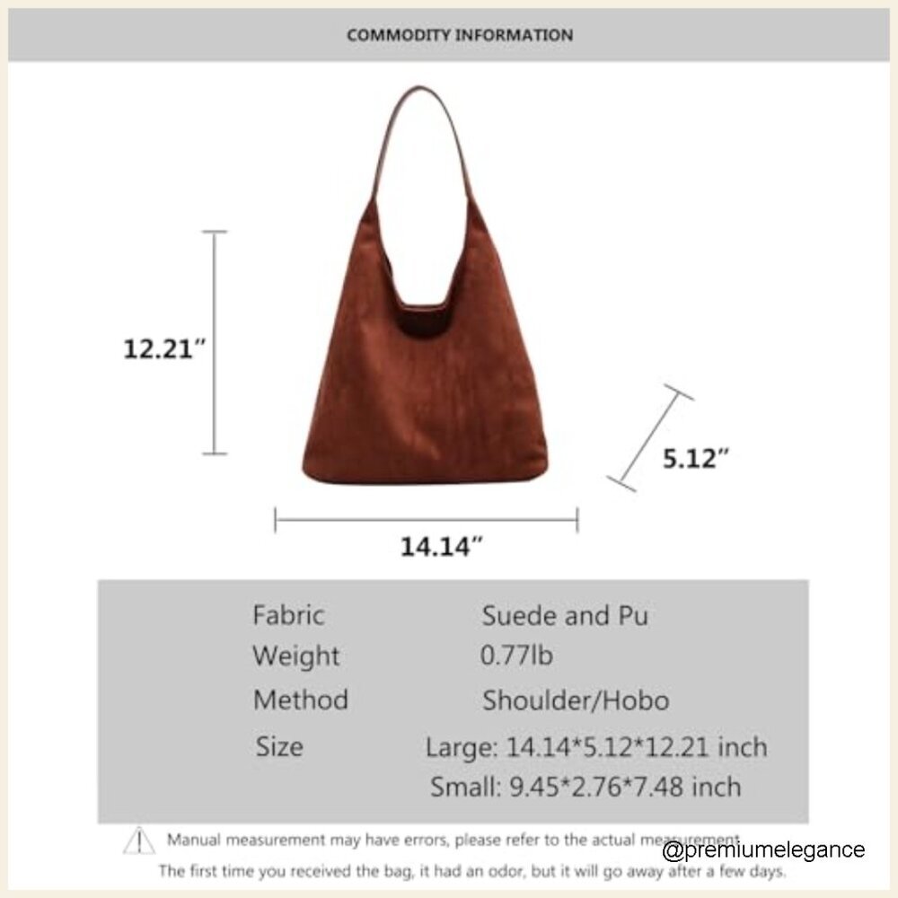 Faux Suede Hobo Shoulder Bag Slouchy Tote Work Everyday Purse - Picture 5 of 7